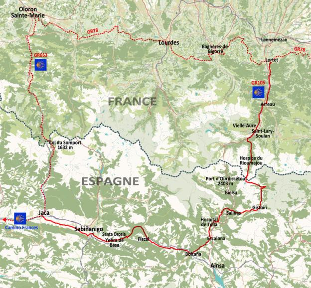 Carte franco-espagnole - vers l'Aragon