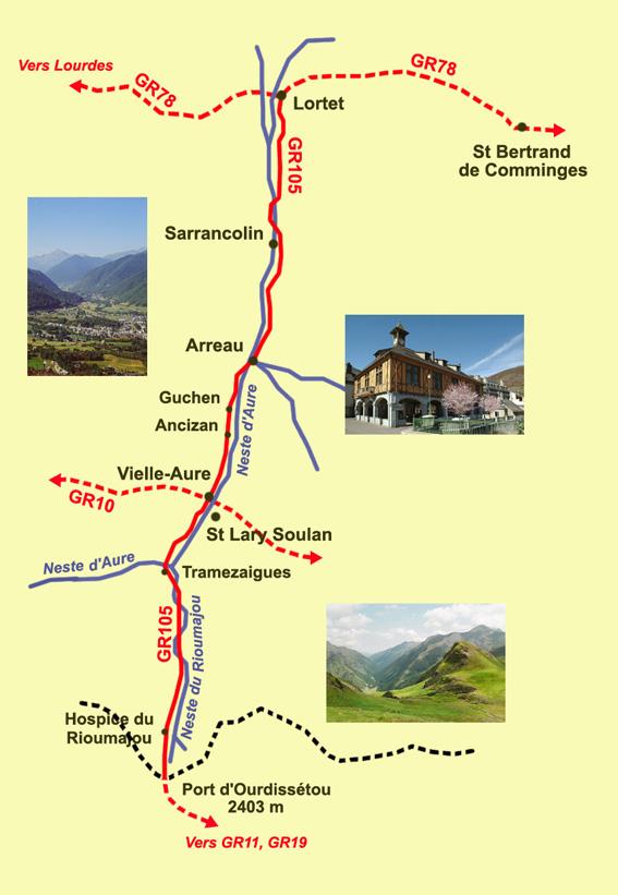 Carte GR 105 - Chemin vers Compostelle - Hautes Pyrénées