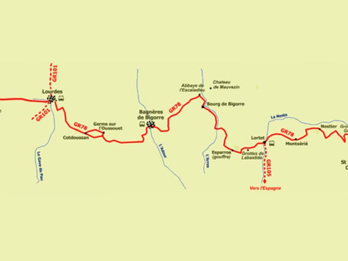 Carte GR 78 chemins compostelle hautes pyrénées