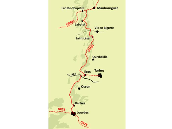 Carte GR101 pèlerinage compostelle hautes pyrénées